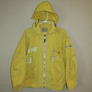 RARE Vintage 90s ENERGIE Yellow Denim Safety Jacket Spring Summer '94 Hooded S